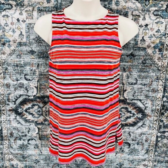 J. Jill Stripe Tank Top Size S Red Vibrant Stripe Summer Beachy - Picture 1 of 9